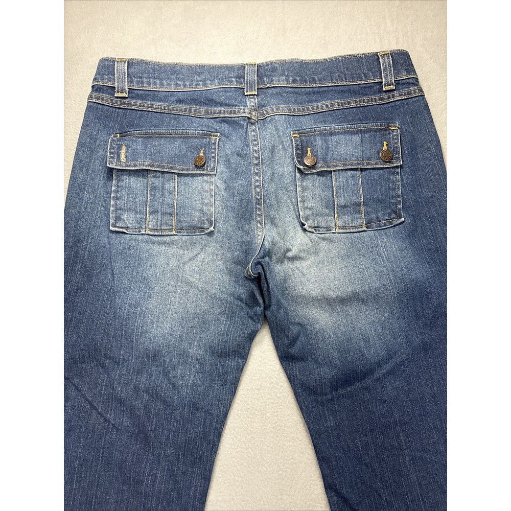 VTG OLD NAVY Jeans Womens 16 Stretch Flare Bootcut Flap Pockets Denim Faded Blue - Picture 10 of 15